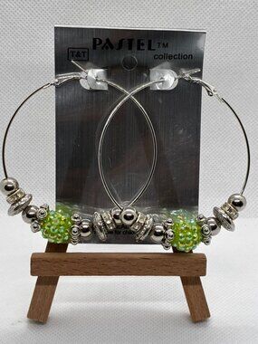 3For$20 Pastel Collection Lime Green Beaded Silver Fashion Hoop